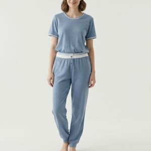Roudelain Blue Shades Pajama Set Shirt Pants Super Soft Large New